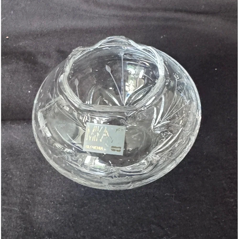 Mikasa Crystal Rose Bowl Etched Floral Glass Vase Slovenia Scalloped Rim 3x4
